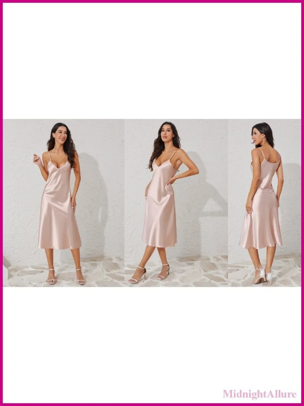 Women Satin Nightgown V Neck Adjustable Strap Silk Slip Dress Sleepwear
